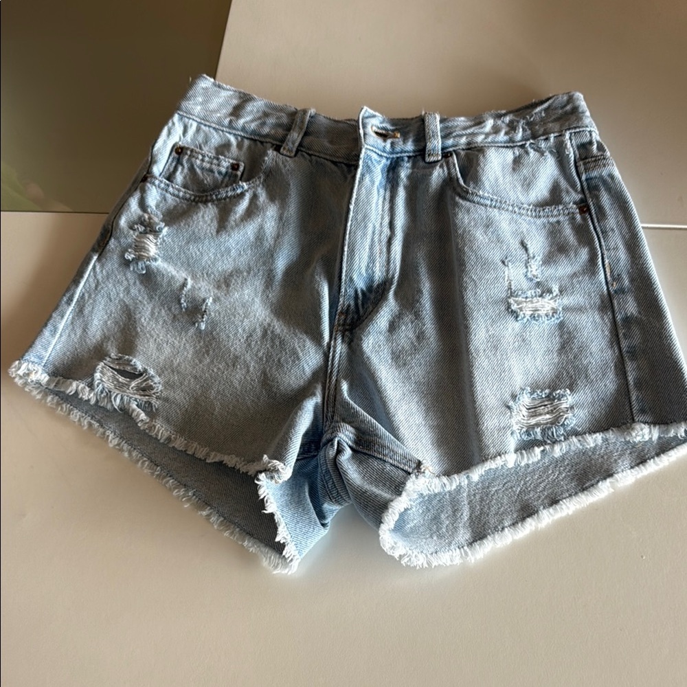 Zara Blue Distressed High-Waisted Shorts